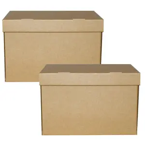 5 x Archive Cardboard Filing Storage Boxes 15x12x9" With Hinged Lids