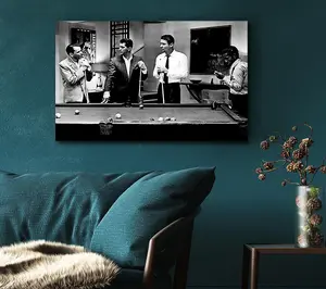 The Rat Pack 4 Playing Pool Canvas Print Wall Art - Medium 20 x 32 Inches