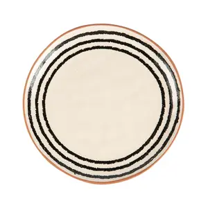 Nicola Spring - Stripe Rim Stoneware Side Plate - 20.5cm - Monochrome