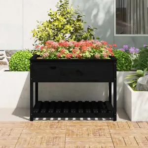 Berkfield Planter with Shelf Black 111.5x111.5x81 cm Solid Wood Pine