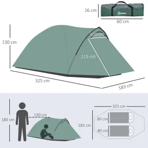 Outsunny Compact Camping Tent w/ Vestibule & Mesh Vents for Hiking Green