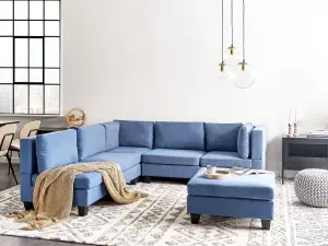 Corner Sofa with Ottoman UNSTAD Blue Fabric Right Hand