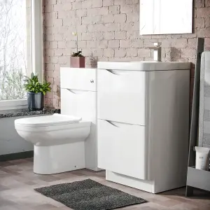 Nes Home 500mm White 2 Drawer Vanity Cabinet with Basin and WC Toilet Unit Combo