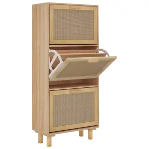 Berkfield Shoe Cabinet Brown 52x25x115 cm Engineered Wood&Natural Rattan