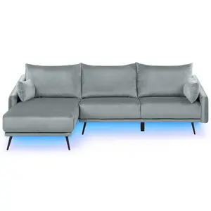 Corner Sofa with LED VARDE Grey Velvet Right Hand