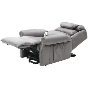 Dual Motor Rise and Recline Armchair - Waterfall Pillow - Grey Suedette Fabric