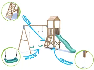 Dunster House Climbing Frame with Two Swings & Slide BalconyFort High Platform