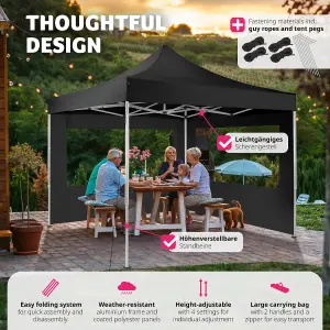 Gazebo Olivia - 3 x 3 m, with aluminium frame, 2 side panels, waterproof - black