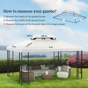 Outsunny 3x4m Gazebo Replacement Roof Canopy 2 Tier Top UV Cover Patio Cream