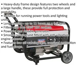 3100W Petrol Generator - 4-Stroke 7hp Engine - 15L Fuel Tank - 11 Hour Run Time