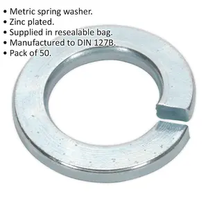 50 PACK Metric Spring Washer - M12 - DIN 127B - Zinc Plated Metal Spacer