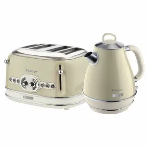 Ariete ARPK19 Vintage Retro Jug Kettle & 4 Slice Toaster Set, Cream