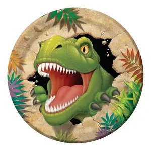 Creative Party Paper Dinosaur Dinner Plate (Pack of 8) Multicoloured (One Size)