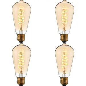 4 PACK Amber Glass 4W E27 Pear Filament LED Light Bulb - Dimmable Warm White - 280lm 2200k