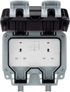 BG 13A Grey 2 gang Outdoor Weatherproof switched socket