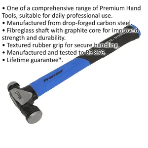 16oz Ball Pein Hammer with Fibreglass Shaft and Rubber Grip for Durability