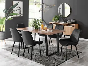 Furniturebox Kylo Brown Rectangular Wood Effect Dining Table & 6 Black Velvet Pesaro Black Leg Chairs