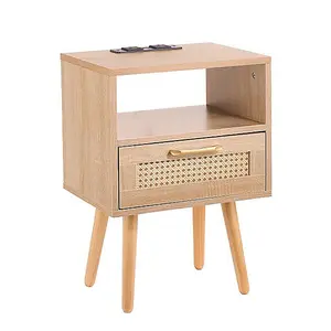 Wooden Bedside Cabinet with Drawer, Side Table for Living Room, Bedroom, Dining Room with USB Plug