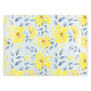 Purely Home Yellow & Blue Flowers Glass Worktop Protector - Large Chopping/Cutting Board Gift