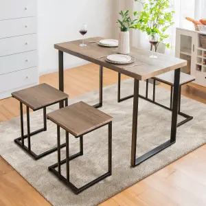 Costway 4PCS Industrial Dining Table & Chair Set Kitchen Furniture Table Bench 2 Stools