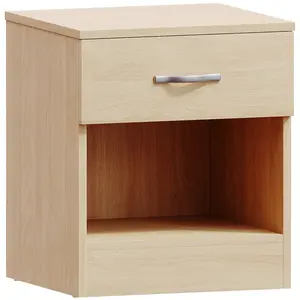 Maybery 1 Drawer Bedside Table With Open Shelf, Bedroom Storage Cabinet Pine