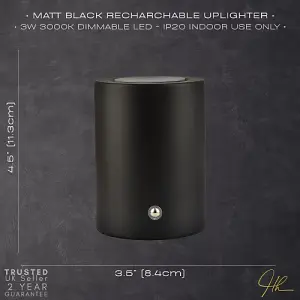 Modern Rechargeable Can-Style Table Lamp in Matte Black with Touch Dimmer Button