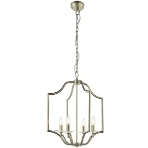 Hanging Ceiling Pendant Light Antique Brass & Crystal 4 Bulb Classic Feature