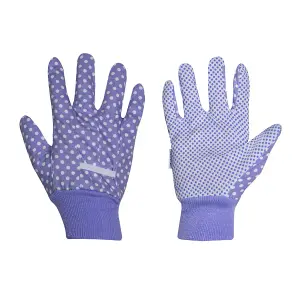 Mulch. Triple Pack Cotton Gardening Gloves Pastel Pink Green Purple Dotty Grip Palm - Medium Size 8