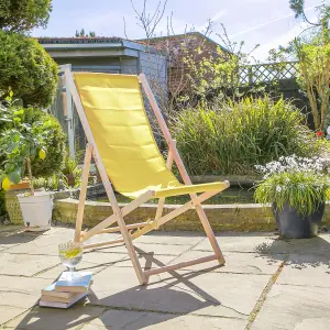 Harbour Housewares - Folding Wooden Garden Deck Chair - Yellow