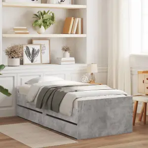 Berkfield Bed Frame with Drawers without Mattress Concrete Grey 100x200 cm