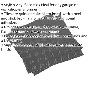 16 Pack Silver Tread Vinyl Floor Tiles - Easy Peel & Stick Installation