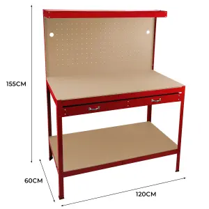 Workbench with Pegboard, Drawer and Light - Red