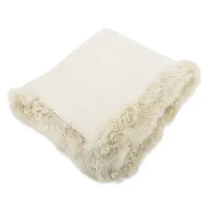 Beige Linen Blanket Sheepskin Trim 140x180cm