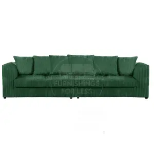 Luxor Long Fabric Jumbo Cord 4 Seater Sofa - Scatter Back Green