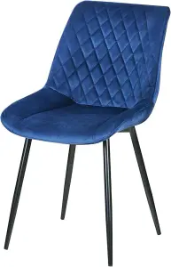 Set of 2 Blue Velvet Effect Dining Chairs Plush Padded Upholstered Accent Chair - Elle by MCC