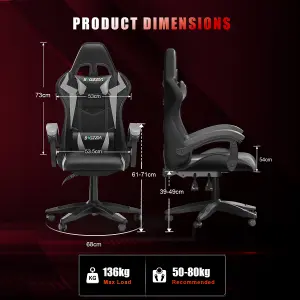 Ergonomic Gaming Chair with LED Lighting Effects, Height Adjustable Backrest with Lumbar & Headrest Support