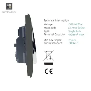 Trendiswitch Charcoal 2 Gang 13 Amp Switched Socket