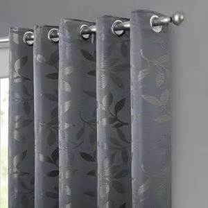 Home Curtains Lorenzo Fully Lined 45w x 48d" (114x122cm) Grey Eyelet curtains (PAIR)