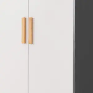 Cleveland 2 Door Wardrobe in White and Pine with Grey Metal Effect