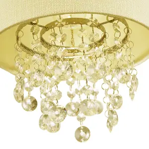 Modern Soft Cream Textured Linen Pendant Shade with Clear Acrylic Droplets