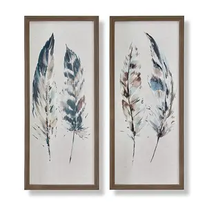 Set of 2 Painterly Feathers Framed Printed Canvas