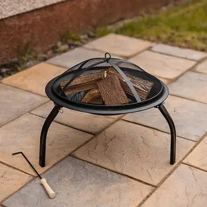 21" Round Metal Firepit Garden Log Burner