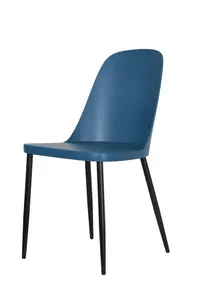 PAIR of Blue Aspen duo plastic chairs with black metal legs