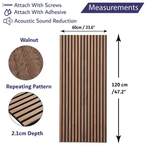 Wall Panel Wood Slat Walnut Decorative Wooden Wall Panelling 3D Slatted Acoustic Sound Absorbing Ceiling or Wall Slats 120 x 60 cm