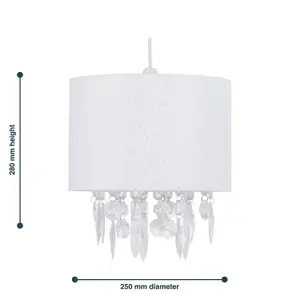 First Choice Lighting Fiji White Linen with Silver Fleck Detail Jewelled Pendant Shade