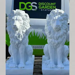 Pair of White Large Proud Sitting Lions