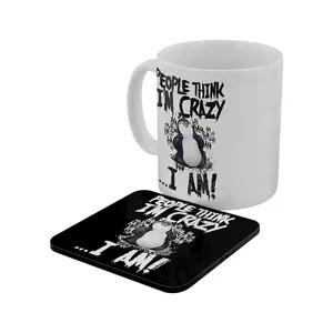 Psycho Penguin People Think Im Crazy Mug & Coaster Set White (One Size)