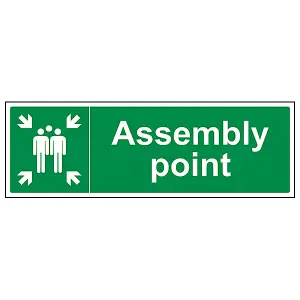 Assembly Point Fire Safety Sign - Self Adhesive Vinyl - 300x100mm (x3)