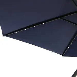 SunDaze 2.5M Blue Garden Parasol with Solar LED Lights and Crank Tilt Mechanism Outdoor Patio Umbrella