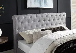 Double Grey Upholstered Cross Lift Ottoman Sleigh Bed